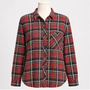 BDG Plaid Flannel Button Down Shirt Women's Small Red Black Cotton Grunge